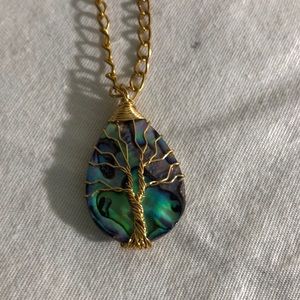 Necklace Wire wrapped tree of life abalone Shell